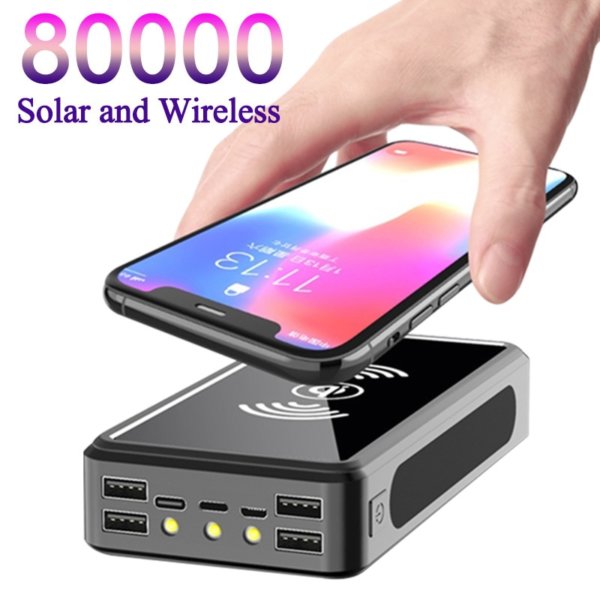 Power Bank 80000mAh Indução Solar 4 USB